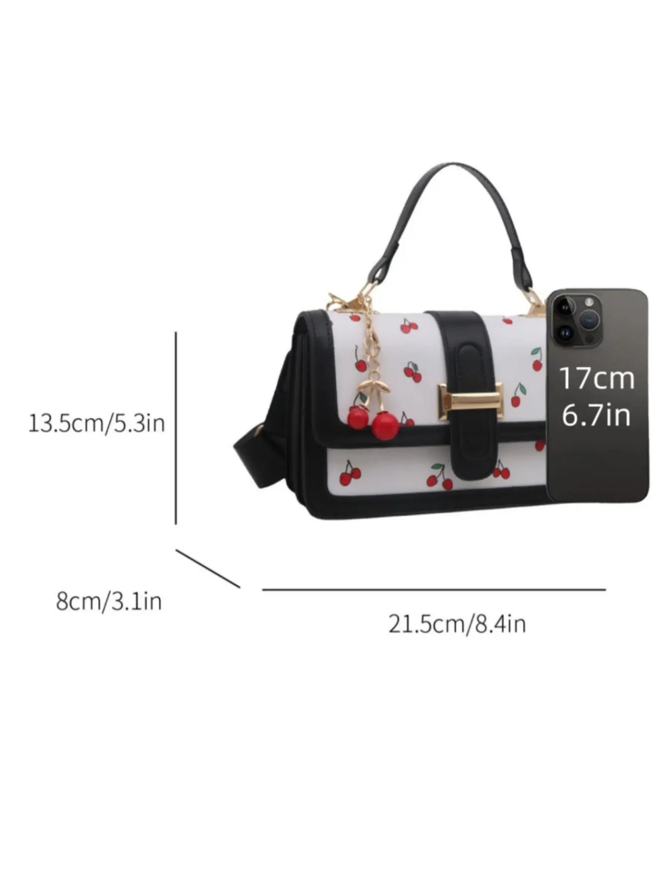 Cherry Print Satchel Handbag, Hand Shoulder Bag with Cherry Pendant Charm, Elegant Women'S Purse for Parties & Daily Use, Perfect for Office & Casual, Casual Trendy Purse